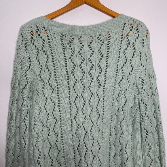 Loft women's pastel green wool blend crochet knit scalloped sweater top SZ XL - Picture 7 of 12